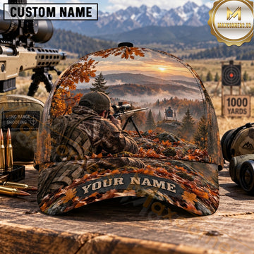 Maxcorners Long Range Shooting Precision Marksman Autumn Forest Camo Personalized Name 3D Cap