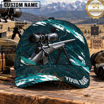 Maxcorners Long Range Shooting Precision Rifle Teal Topographic Pattern Personalized Name 3D Cap