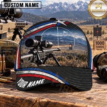 Maxcorners Long Range Shooting Scoped Rifle Red White Blue Stripes Personalized Name 3D Cap