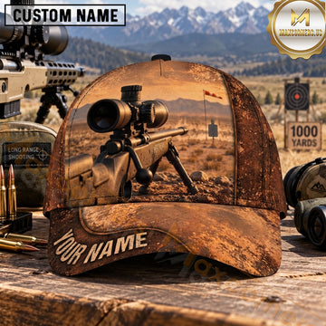 Maxcorners Long Range Shooting Precision Rifle Rustic Copper Sunset Personalized Name 3D Cap
