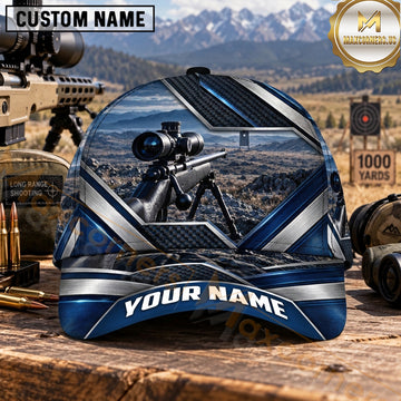 Maxcorners Long Range Shooting Scoped Rifle Blue Silver Geometric Panels Personalized Name 3D Cap