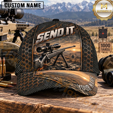 Maxcorners Long Range Shooting Send It Bronze Honeycomb Sunset Personalized Name 3D Cap