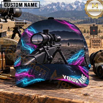 Maxcorners Long Range Shooting Precision Rifle Neon Cyan Magenta Smoke Personalized Name 3D Cap