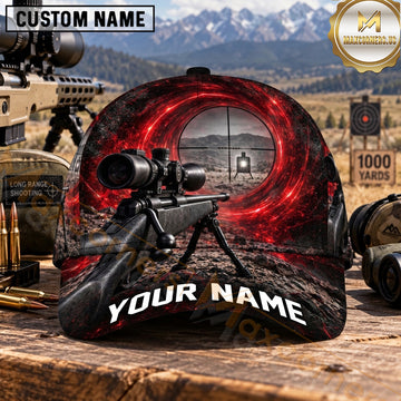 Maxcorners Long Range Shooting Scoped Rifle Red Vortex Crosshair Personalized Name 3D Cap