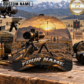Maxcorners Long Range Shooting Precision Rifle Golden Sunset Crosshair Personalized Name 3D Cap