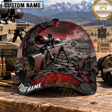 Maxcorners Long Range Shooting Precision Rifle Crimson Cracked Stone Personalized Name 3D Cap