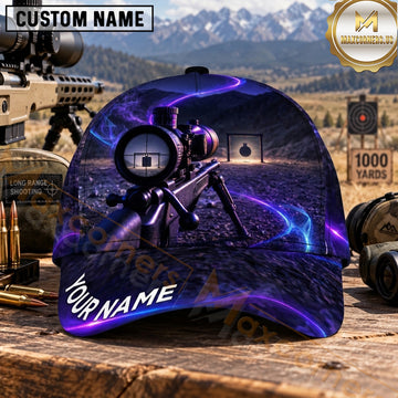 Maxcorners Long Range Shooting Rifle Scope Electric Purple Lightning Personalized Name 3D Cap