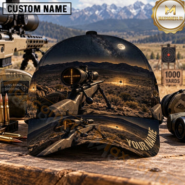 Maxcorners Long Range Shooting Scoped Rifle Golden Moonlit Landscape Personalized Name 3D Cap