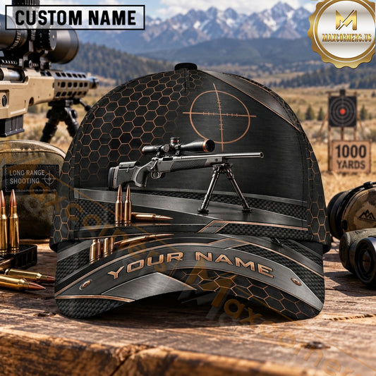 Maxcorners Long Range Shooting Precision Rifle Black Bronze Honeycomb Personalized Name 3D Cap