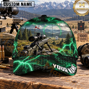 Maxcorners Long Range Shooting Scoped Rifle Emerald Lightning Honeycomb Personalized Name 3D Cap