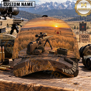 Maxcorners Long Range Shooting Precision Rifle Golden Wheat Field Sunset Personalized Name 3D Cap
