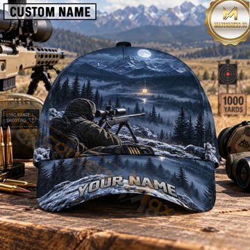 Maxcorners Long Range Shooting Precision Marksman Moonlit Snowy Forest Personalized Name 3D Cap