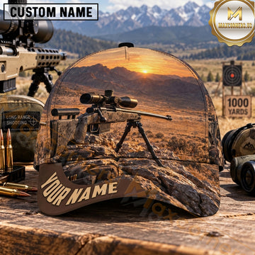 Maxcorners Long Range Shooting Precision Rifle Golden Desert Sunset Personalized Name 3D Cap