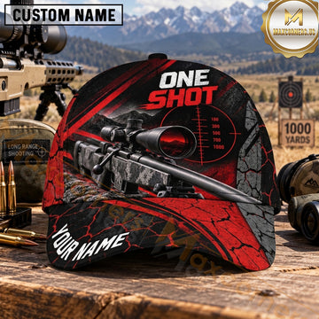 Maxcorners Long Range Shooting One Shot Red Black Splatter Personalized Name 3D Cap