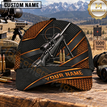 Maxcorners Long Range Shooting Scoped Rifle Orange Honeycomb Carbon Fiber Personalized Name 3D Cap