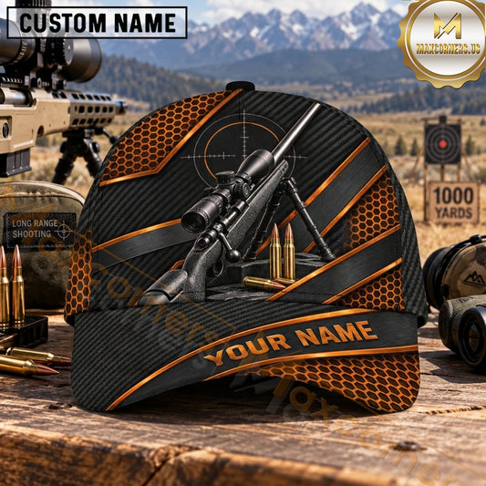 Maxcorners Long Range Shooting Scoped Rifle Orange Honeycomb Carbon Fiber Personalized Name 3D Cap