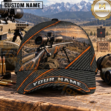 Maxcorners Long Range Shooting Scoped Rifle Orange Trim Carbon Fiber Personalized Name 3D Cap