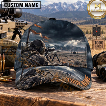 Maxcorners Long Range Shooting Precision Marksman Stormy Mountain Range Personalized Name 3D Cap