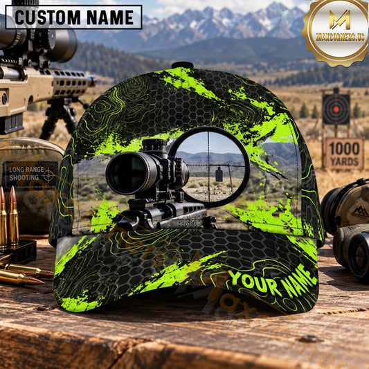 Maxcorners Long Range Shooting Rifle Scope Neon Green Honeycomb Splatter Personalized Name 3D Cap
