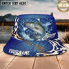 Maxcorners Fishing Blue Scale Happy Quote Personalized Name 3D Bucket Hat (12 Fish Species)