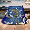 Maxcorners Fishing Blue Scale Happy Quote Personalized Name 3D Bucket Hat (12 Fish Species)