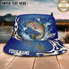 Maxcorners Fishing Blue Scale Happy Quote Personalized Name 3D Bucket Hat (12 Fish Species)