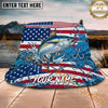 Maxcorners Fishing Patriotic Flag Splash Hook Personalized Name 3D Bucket Hat (12 Fish Species)