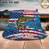 Maxcorners Fishing Patriotic Flag Splash Hook Personalized Name 3D Bucket Hat (12 Fish Species)