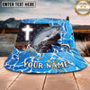 Maxcorners Fishing Faith Cross Blue Wave Personalized Name 3D Bucket Hat (12 Fish Species)