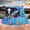 Maxcorners Fishing Faith Cross Blue Wave Personalized Name 3D Bucket Hat (12 Fish Species)