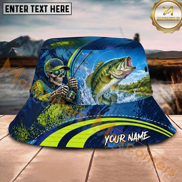 Maxcorners Fishing Skeleton Angler Neon Action Personalized Name 3D Bucket Hat (12 Fish Species)