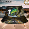 Maxcorners Fishing Patriotic Cross Scale Splash Personalized Name 3D Bucket Hat (12 Fish Species)