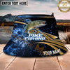 Maxcorners Fishing Blue Smoke Gold Streak Personalized Name 3D Bucket Hat (12 Fish Species)