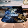 Maxcorners Fishing Blue Smoke Gold Streak Personalized Name 3D Bucket Hat (12 Fish Species)