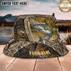 Maxcorners Fishing Rustic Camo Lake Shield Personalized Name 3D Bucket Hat (12 Fish Species)