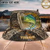 Maxcorners Fishing Rustic Camo Lake Shield Personalized Name 3D Bucket Hat (12 Fish Species)