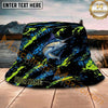 Maxcorners Fishing Neon Graffiti Abstract Splash Personalized Name 3D Bucket Hat (12 Fish Species)