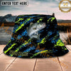 Maxcorners Fishing Neon Graffiti Abstract Splash Personalized Name 3D Bucket Hat (12 Fish Species)