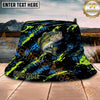 Maxcorners Fishing Neon Graffiti Abstract Splash Personalized Name 3D Bucket Hat (12 Fish Species)
