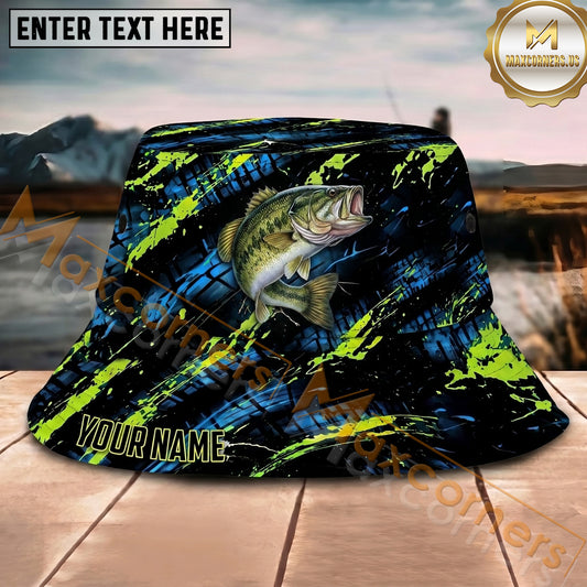 Maxcorners Fishing Neon Graffiti Abstract Splash Personalized Name 3D Bucket Hat (12 Fish Species)