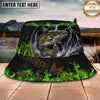 Maxcorners Fishing Green Lightning Flame Storm Personalized Name 3D Bucket Hat (12 Fish Species)