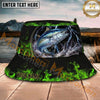 Maxcorners Fishing Green Lightning Flame Storm Personalized Name 3D Bucket Hat (12 Fish Species)