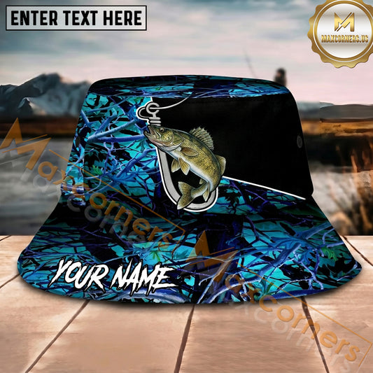 Maxcorners Fishing Hook Camo Dark Water Personalized Name 3D Bucket Hat (12 Fish Species)