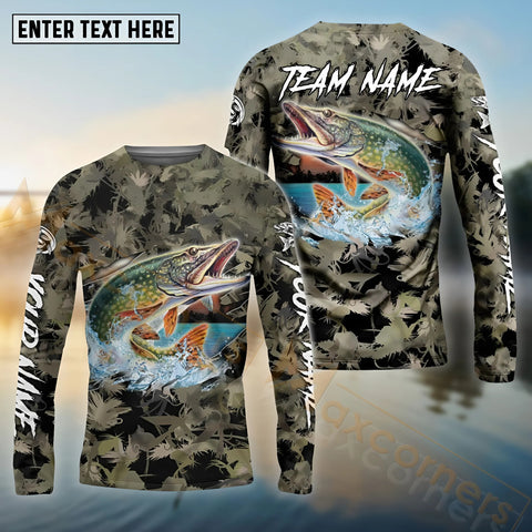 Maxcorners Pike Fishing Camouflage Customize Name 3D Shirts