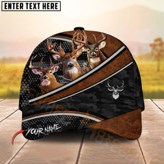 Maxcorners Trio Hunting Leather & Camo Pattern Personalized Name 3D Cap (Deer/Moose/Bear/Boar)