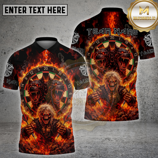 Maxcorners Dart Skull Hellhound Flaming Dartboard Gothic Horror Multicolor Options Personalized Name, Team Name 3D Shirt (4 Colors)