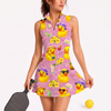 Maxcorners Pickleball Sleeveless Zipper Sports Dress Set Tropical Rubber Duck Pattern