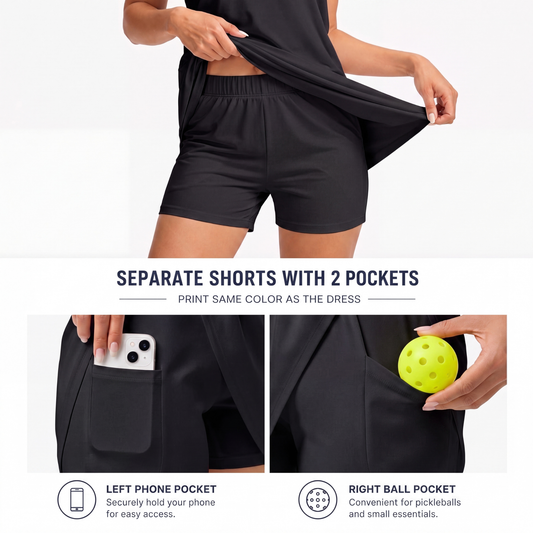 Maxcorners Pickleball Sleeveless Zipper Sports Dress Set Black Gold Glitter Splash