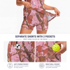 Maxcorners Pickleball Sleeveless Zipper Sports Dress Set Pink Woodland Camouflage Leaf Print