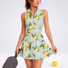 Maxcorners Pickleball Sleeveless Zipper Sports Dress Set Lemon Blossom Mint Green Print